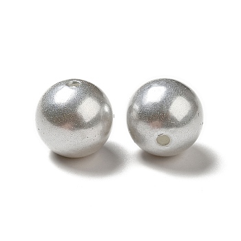 ABS Plastic Imitation Pearl Beads, Round, Silver, 15~16x15mm, Hole: 2mm