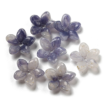 Two-tone Opaque Acrylic Bead Caps, 5-Petal Flower, Indigo, 23x7.5mm, Hole: 2mm