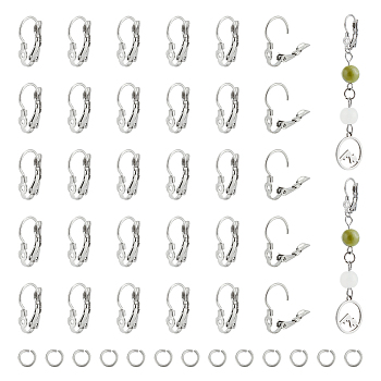 40Pcs 304 Stainless Steel Leverback Earring Findings, with 40Pcs Open Jump Rings, Stainless Steel Color, 16x11x3.5mm, Hole: 1mm
