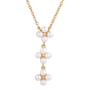 Shell Pearl Beads Flower Pendant Necklace for Women, 925 Sterling Silver Charms Necklace Dangle Gifts for Christmas Birthday, Golden, 15.75 inch(40cm)