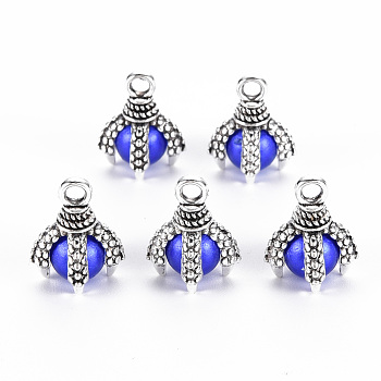 Tibetan Style Alloy Charms, ABS Plastic Imitation Pearl Beads, Cadmium Free & Lead Free, Claw, Blue, 14x11x11mm, Hole: 2mm