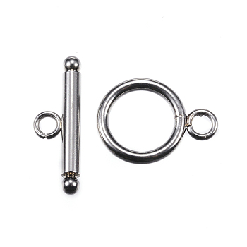 304 Stainless Steel Toggle Clasps, Stainless Steel Color, Ring: 18.5x14x2mm, Hole: 3mm, Bar: 22x7x3mm, Hole: 3mm