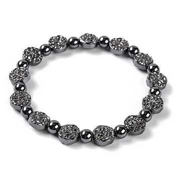 Round & Flat Round Synthetic Non-magnetic Hematite Beaded Stretch Bracelets for Women, Inner Diameter: 2-1/4 inch(5.7cm)