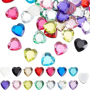 Fingerinspire 60Pcs Extra Large Jewelry Sticker, Acrylic Stick On Cabochon, with Self Adhesive, Heart, Faceted, Mixed Color, 2.5x2.5x0.5cm