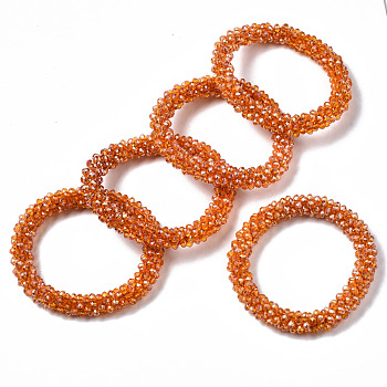 Faceted Transparent Glass Beads Stretch Bracelets, Pearl Luster Plated, Rondelle, Dark Orange, Inner Diameter: 2 inch(5cm)