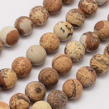 Natural Picture Jasper Beads Strands, Frosted, Round, 8mm, Hole: 1mm, about 48pcs/strand, 15.1 inch