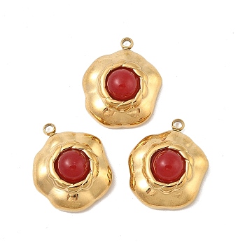 304 Stainless Steel Pave Natural Carnelian(Dyed & Heated) Pendants, Flower Charms, Real 18K Gold Plated, PVD Vacuum Plating, 18x15x7.5mm, Hole: 1.5mm