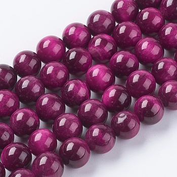 Natural Tiger Eye Beads Strands, Dyed & Heated, Round, Medium Violet Red, 8mm, Hole: 1mm, about 48pcs/strand, 15.75 inch