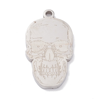 201 Stainless Steel Pendants, Laser Cut, Skull, Stainless Steel Color, 28x15.5x2mm, Hole: 2mm