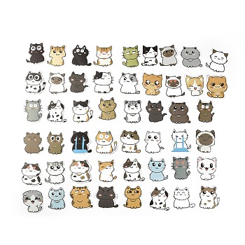 50Pcs 50 Styles Paper Cartoon Stickers Sets, Adhesive Decals for DIY Scrapbooking, Photo Album Decoration, Cat Pattern, 42~49x45~51x0.2mm, 1pc/style