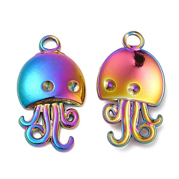 304 Stainless Steel Pendant Rhinestone Settings, Octopus Charm, Rainbow Color, 24x13x3mm, Hole: 3mm, Fit for rhinestone: 2mm