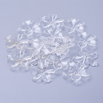 Flower Acrylic Beads, Transparent Clear Flower Bead Caps, about 29mm long, 6mm thick, hole: 2mm