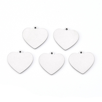201 Stainless Steel Charms, Laser Cut, Stamping Blank Tag, Heart, Stainless Steel Color, 15x15x1mm, Hole: 1.2mm