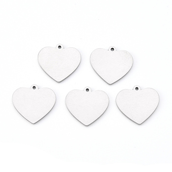 Tarnish Resistant 201 Stainless Steel Charms, Laser Cut, Stamping Blank Tag, Heart, Stainless Steel Color, 15x15x1mm, Hole: 1.2mm