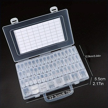 56 Compartments Removable Plastic Bead Containers, Nail Art Rhinestone Storage Box, Clear, 22.3x12.8x5.5cm