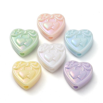 UV Plating Opaque Acrylic Beads, Iridescent, Heart, Mixed Color, 21x21.5x9mm, Hole: 3.4mm