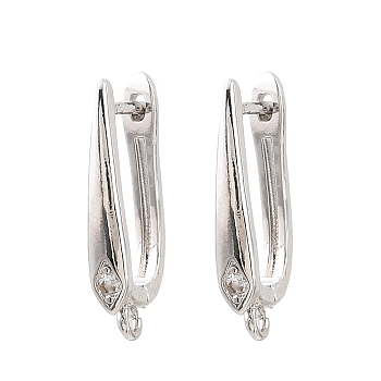 Brass Micro Pave Cubic Zirconia Hoop Earring Findings, with Loop, Long-Lasting Plated, Rack Plating, Lead Free & Cadmium Free, Platinum, 22x3.5x12mm, Hole: 2mm, Pin: 1mm