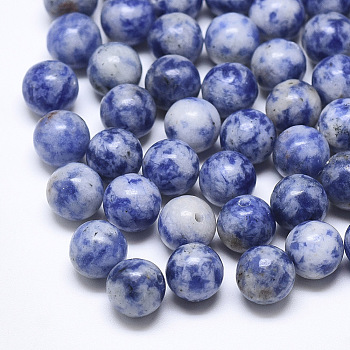 Natural Blue Spot Stone Beads, Half Drilled, Round, 8mm, Half Hole: 1.2mm