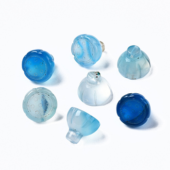 Natural Chalcedony Charms, Dyed, Lotus, Dodger Blue, 8~10x10mm, Hole: 1mm