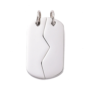 Blank 304 Stainless Steel Split Pendants, with Jump Rings, Rectangle, Stainless Steel Color, 37x22x2.5mm, Hole: 6.5mm