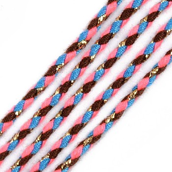 Tri-color Polyester Braided Cords, with Gold Metallic Thread, for Braided Jewelry Friendship Bracelet Making, Deep Pink, 2mm, about 100yard/bundle(91.44m/bundle)