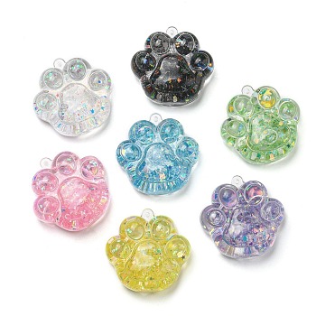 Luminous Transparent Acrylic Big Pendants, with Star Quicksand, Claw, Mixed Color, 50x51x24mm, Hole: 2mm