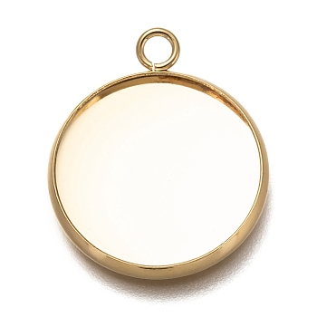 304 Stainless Steel Pendant Cabochon Settings, Plain Edge Bezel Cups, Flat Round, Real 18K Gold Plated, Tray: 18mm, 24.5x20x2mm, Hole: 2.5mm