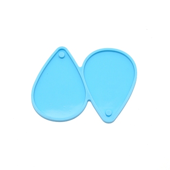 Teardrop DIY Pendant Silicone Molds, for Earring Making, Resin Casting Molds, For UV Resin, Epoxy Resin Jewelry Making, Deep Sky Blue, 68x90x4mm, Hole: 5mm, Inner Diameter: 64x44mm