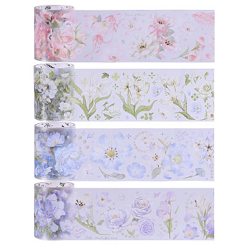 4Pcs 4 Colors PET Decorative Stickers, Decorative Sealing Stickers for Gifts, Flower, Mixed Color, 50mm, 2m/pc, 1pc/color