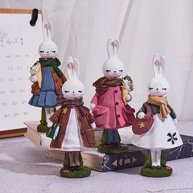 芝生の庭のテーブルの家の装飾のための樹脂の立っているウサギの像のバニーの彫刻の卓上ウサギの置物（茶色）(JX085A)-7