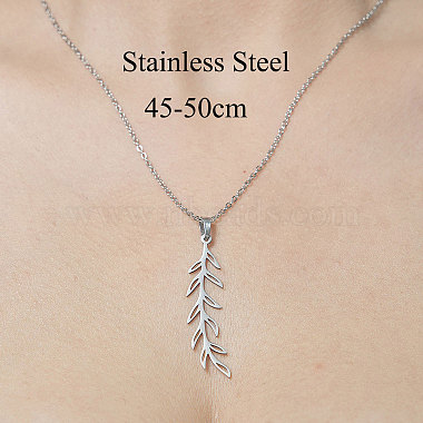 201 Stainless Steel Hollow Leaf Pendant Necklace(NJEW-OY001-68)-3