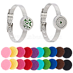 2Pcs 2 Styles Adjustable 316L Surgical Stainless Steel Watch Band Bracelets, Essential Oil Diffuser Bracelets for Women, with Cotton Perfume Pads, Stainless Steel Color, 8-7/8x1/4 inch(22.4x0.75cm), Hole: 2.5mm(BJEW-HS0001-05B)
