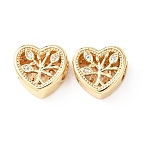 Brass Micro Pave Clear Cubic Zirconia European Beads, Large Hole Beads, Heart with Tree of Life Pattern, Real 18K Gold Plated, 11x12x5.5mm, Hole: 4mm(KK-G551-02G)