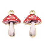 Printed Alloy Pendants, Mushroom Charms, Golden, Rack Plating, Camellia, 21x14x3mm, Hole: 1.6mm(AL-CBA49CA-03A)