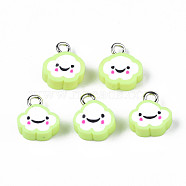 Handmade Polymer Clay Charms, with Platinum Plated Iron Loop, Cloud with Smile, Green Yellow, 11~14x9~11.5x4mm, Hole: 1.8mm(CLAY-N006-37B-01I)
