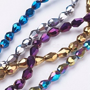 Electroplate Glass Bead Strands, Faceted, teardrop, Mixed Color, 7x6mm, Hole: 1mm, about: 66~68pcs/strand, 19.3 inch(EGLA-R045-7x6mm-M)