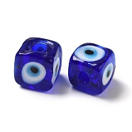 Handmade Lampwork Beads, Cube, Blue, 8.5~10x8.5~10.5x8~10.5mm, Hole: 4mm(LAMP-B025-01A-07)