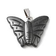 Synthetic Non-Magnetic Hematite Pendants, Butterfly Charms with Platinum Plated Brass Snap on Bails, 19x24x4mm, Hole: 6.5x2.5mm(G-E611-02P)