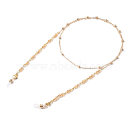 Eyeglasses Chains, Neck Strap for Eyeglasses, with Brass Cable Chains, Bicone Glass Beads, 304 Stainless Steel Lobster Claw Clasps and Rubber Loop Ends, Golden, Goldenrod, 31.89 inch(81cm)(AJEW-EH00233-04)