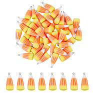 50Pcs Candy Corn Halloween Acrylic Pendants, with Iron Finding, Orange, 33x14x11mm, Hole: 1.5mm(SACR-DC0001-11)