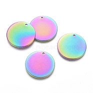 Ion Plating(IP) 304 Stainless Steel Pendants, Blank Stamping Tag, Flat Round, Rainbow Color, 20x1mm, Hole: 1.4mm(X-EJEW-L238-01A-M)