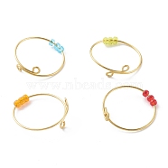 Adjustable Brass Cuff Rings, Fidget Rings, Anxiety Bead Rings, with Round Glass Beads, Golden, Mixed Color, US Size 10 1/2(20.1mm)(RJEW-JR00343)