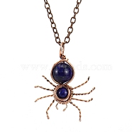 Natural Lapis Lazuli Spider Pendant Necklaces, with Red Copper Brass Chains, 20.87 inch(53cm)(PW-WG57689-05)