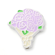 Alloy Enamel Beads, Silver, Bouquet, Lilac, 20x18x4.5mm, Hole: 1.6mm(FIND-G072-01D)