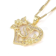 304 Stainless Steel Heart Pendant Necklaces with Cubic Zirconia, Letter Charms, Letter S, 16.54 inch(42cm)(NJEW-H029-01G-S)