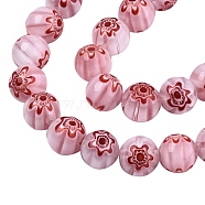 Handmade Millefiori Glass Beads Strands, Round with Flower Pattern, Flamingo, 10mm, Hole: 1.2mm, about 36~38pcs/strand, 13.78 inch~14.88 inch(35cm~37.8cm)(LK-SZ0001-01A)