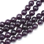 Natural White Jade Bead Strands, Dyed, Faceted, Round, Purple, 8~9mm, Hole: 1mm, about 46pcs/strand, 14.76~14.96 inch(37.5~38cm)(G-R346-8mm-20)