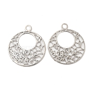Long-Lasting Plated Brass Filigree Charms, Flat Round with Flower Charm, Platinum, 14x12x0.3mm, Hole: 1.2mm(KK-K336-22P)