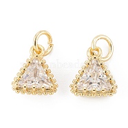 Brass Micro Pave Clear Cubic Zirconia Pendants, Long-Lasting Plated, Triangle, Real 18K Gold Plated, 10x9x5.5mm, Hole: 3.4mm(ZIRC-P088-01G)