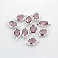 Nickel Free Silver Color Plated Brass Glass Links connectors, Oval, Plum, 18x10x3mm, Hole: 1mm(GLAA-J050-03S-NF)